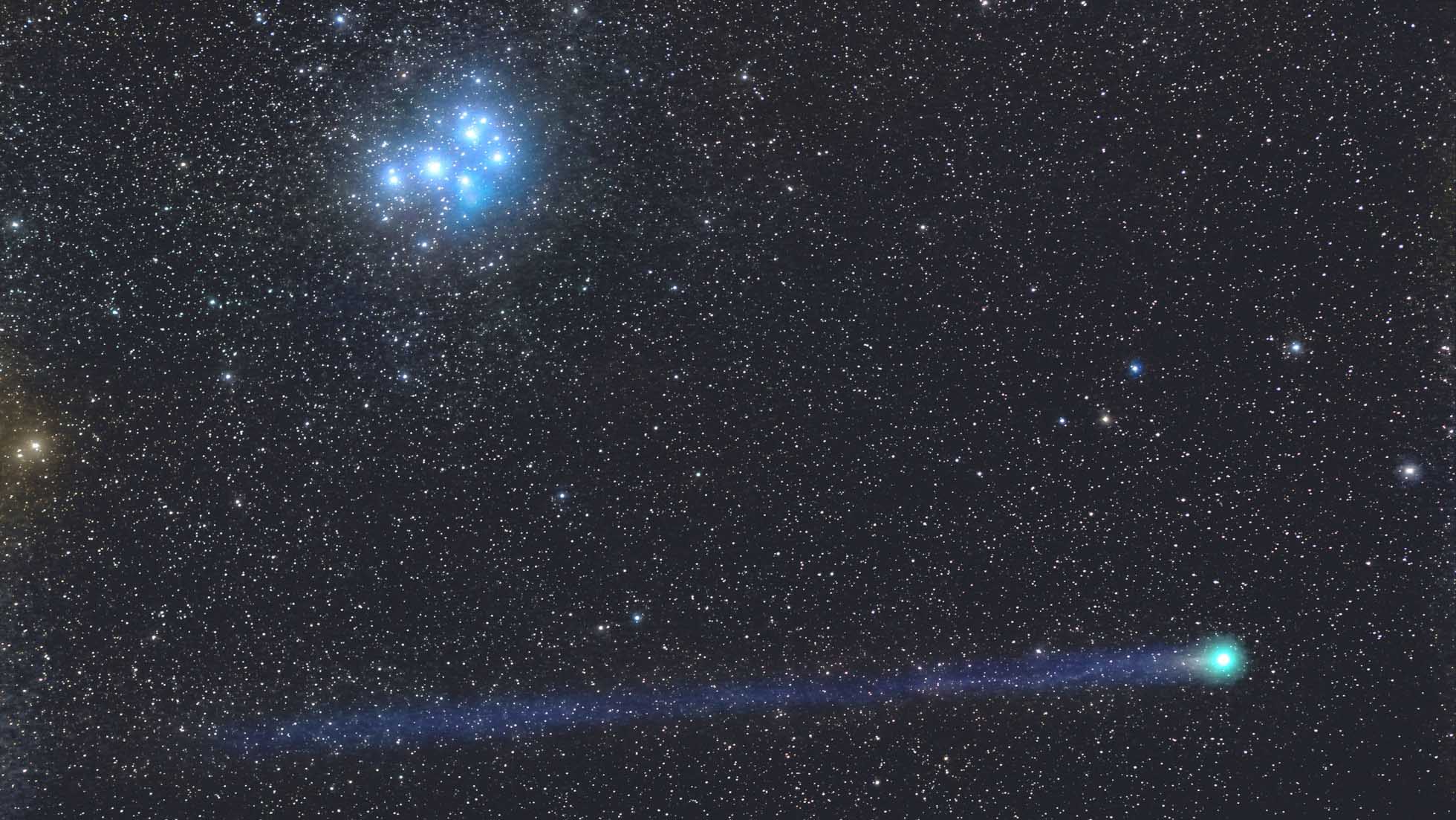 The Pleiades and Comet Lovejoy. Photo by Cristian Fattinanzi