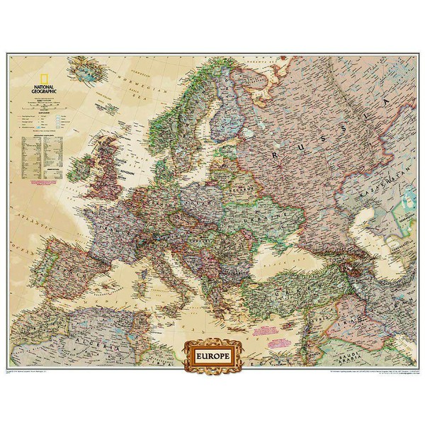 National Geographic Antique European map politically, largely laminates