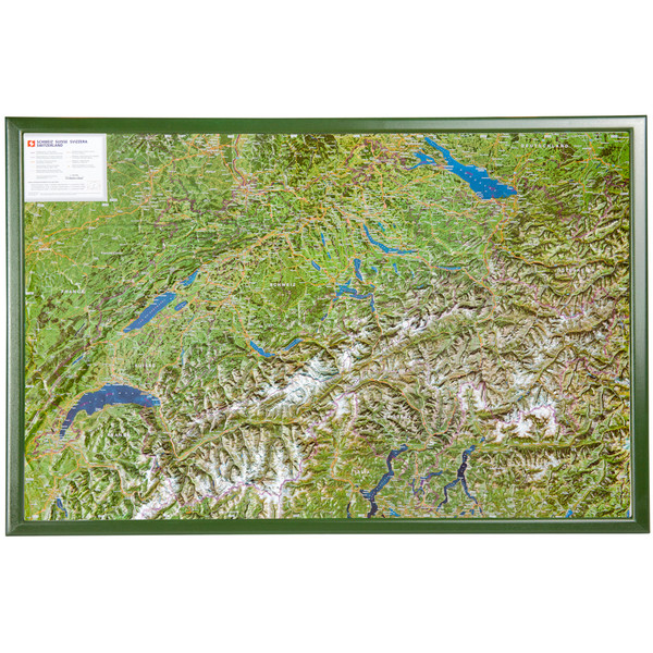 Georelief Relief map of Switzerland with wooden frame (in German)