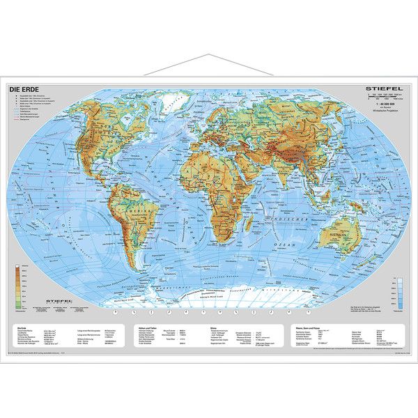 Stiefel World map Erde physisch (63 x 46 cm)