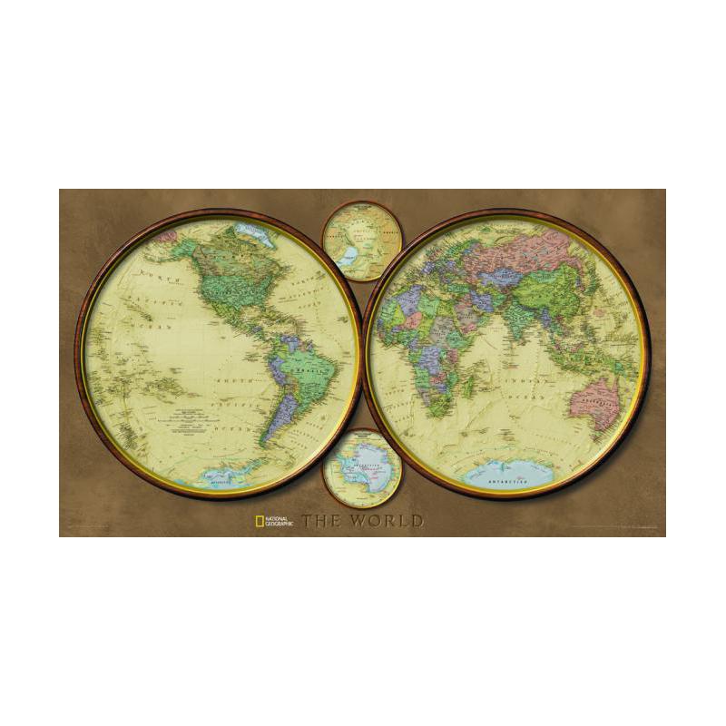National Geographic Explorer's map -  world hemispheres