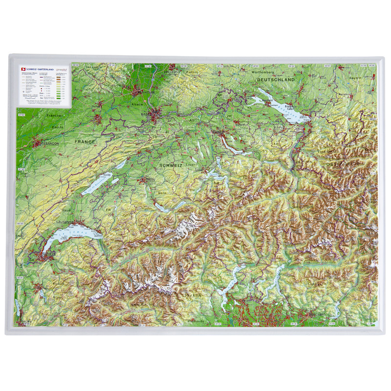 Georelief 3D relief map of Switzerland, small (in German)