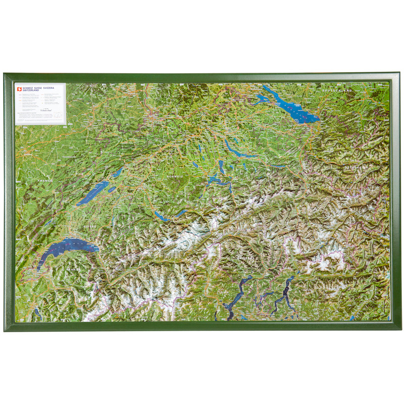 Georelief Relief map of Switzerland with wooden frame (in German)