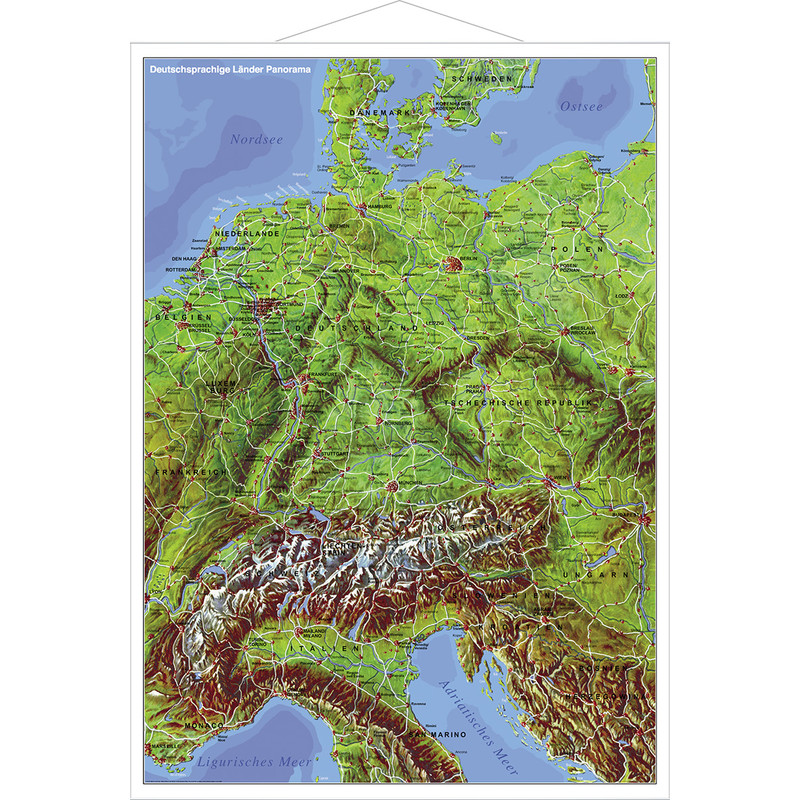 Stiefel Panorama map of German-speaking countries, with metal strip (in German)