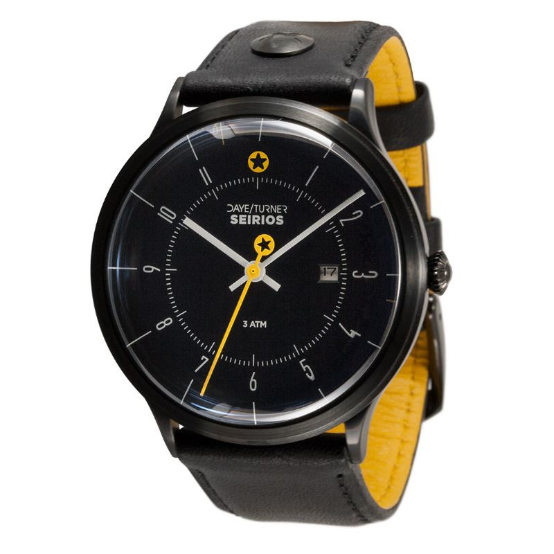 DayeTurner Clock SEIRIOS men's analogue watch, black leather strap