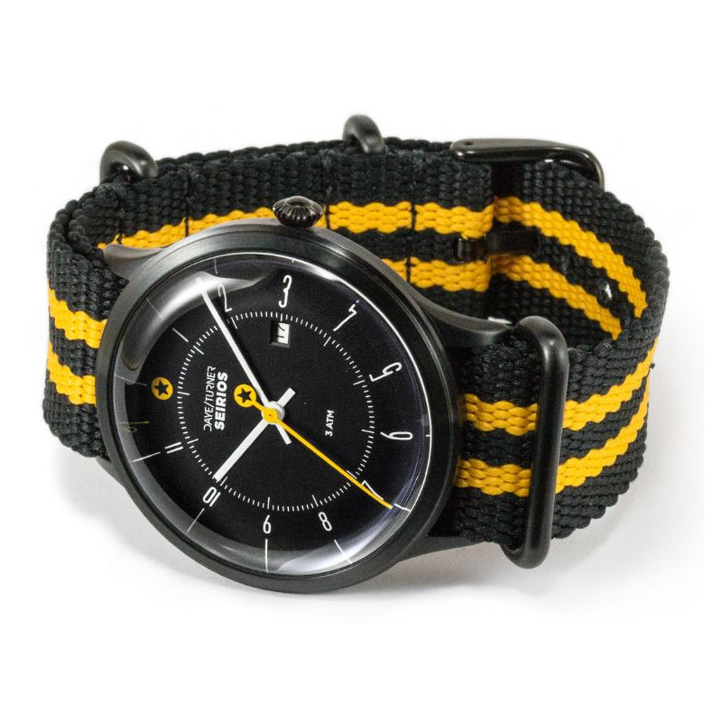 DayeTurner Clock SEIRIOS men's black analogue watch - nylon black/yellow strap