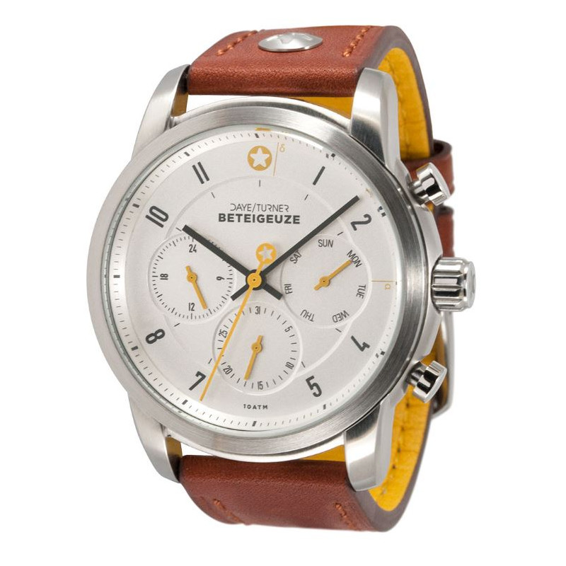 DayeTurner Clock BETELGEUZE men's analogue watch, silver - light brown leather strap