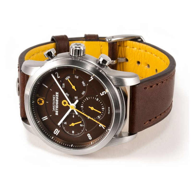 DayeTurner Clock BETELGEUZE men's silver-brown analogue watch - dark brown leather strap