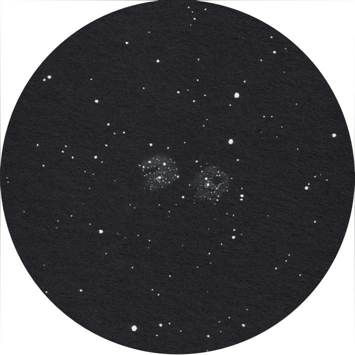 Drawing of h and χ Persei as seen with 20×125
binoculars. Uwe Glahn