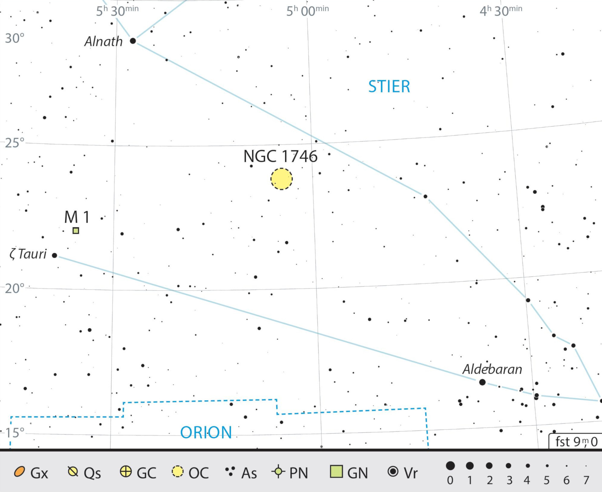 Finding chart of Messier 1 in the constellation of Taurus. J. Scholten