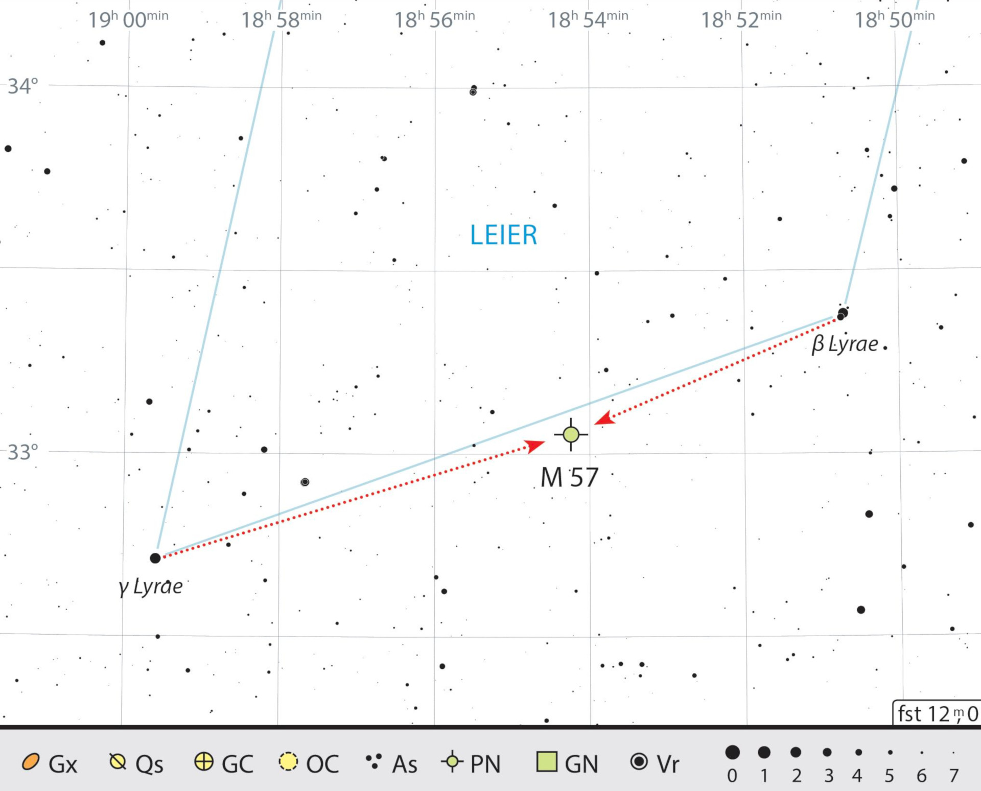 Finding chart for the Ring Nebula in the constellation of Lyra. J. Scholte