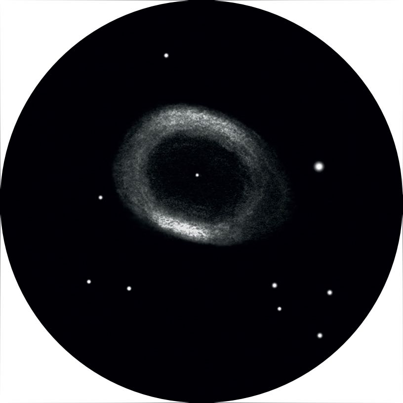 Drawing of the Ring Nebula as seen through an 18-inch Dobsonian with 300x-450x magnification. Rainer Mannoff
