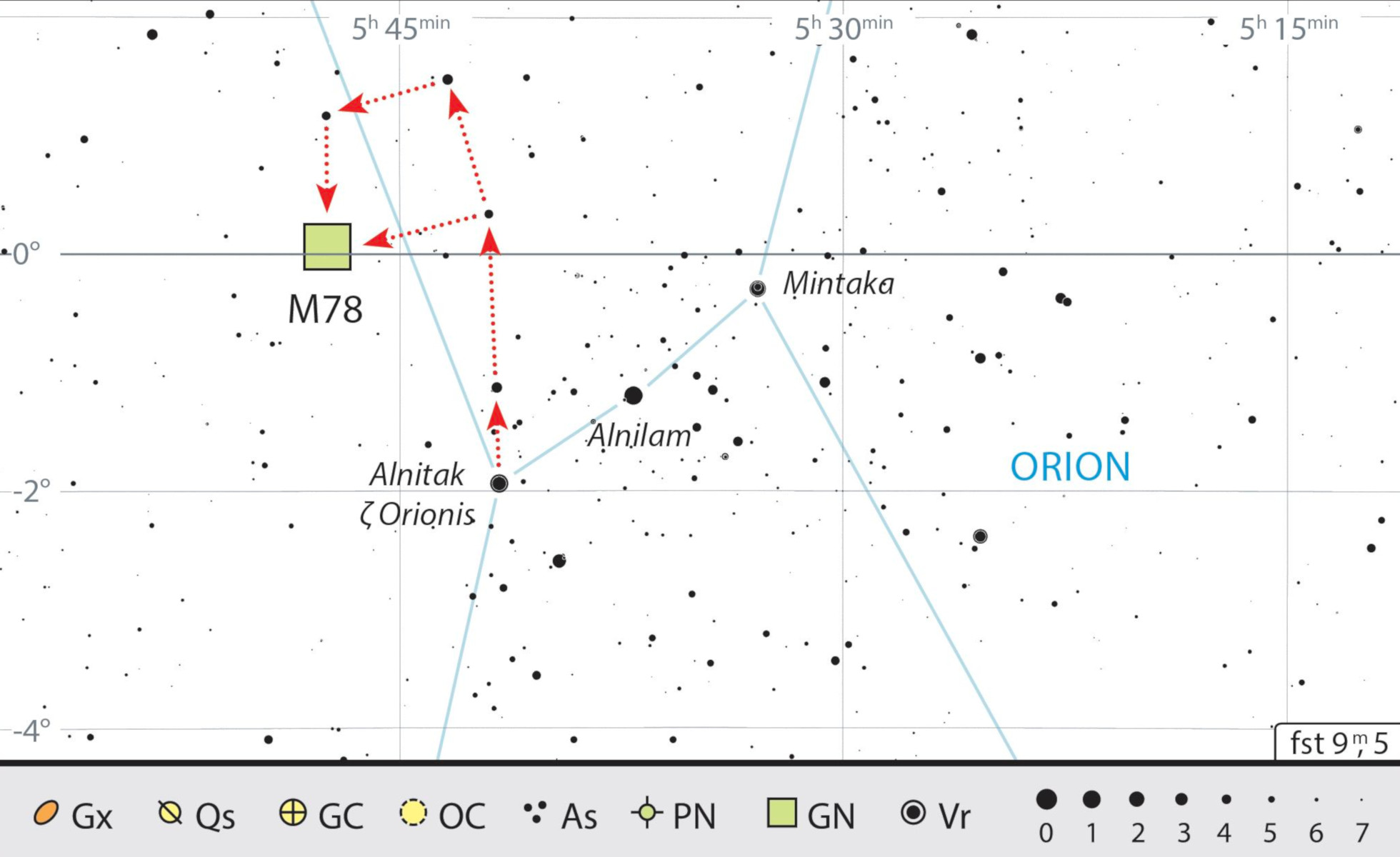 Finding chart of M78 in Orion. J. Scholten