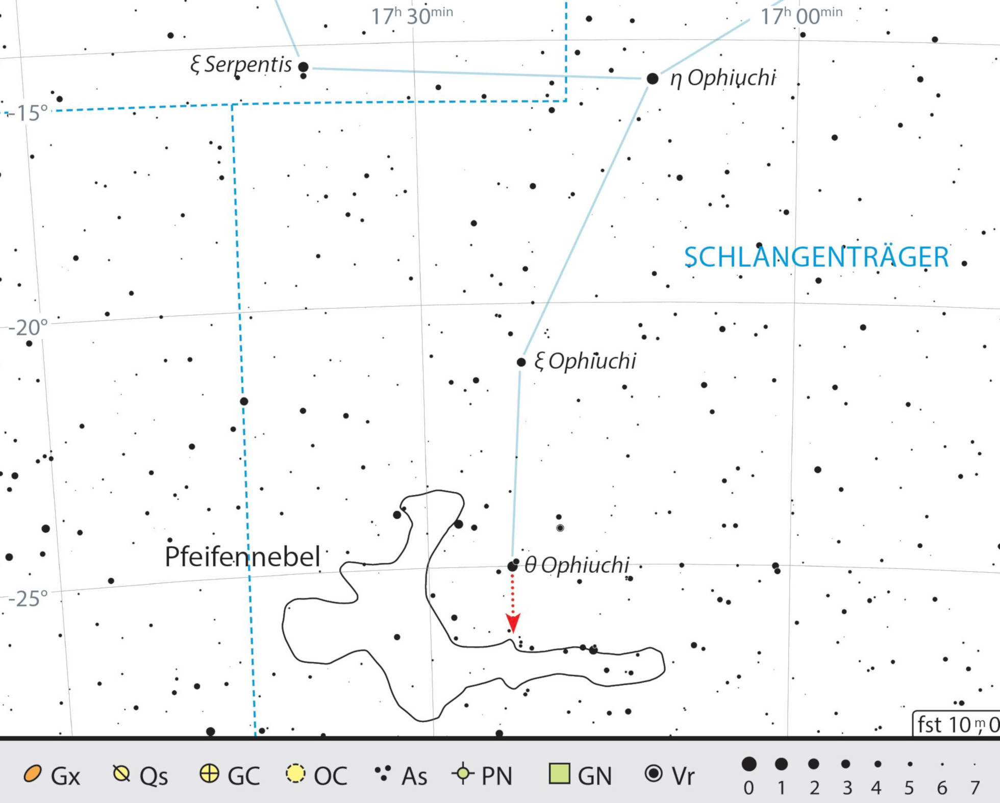 Finding chart of the Pipe Nebula in the constellation of Ophiuchus. J. Scholten