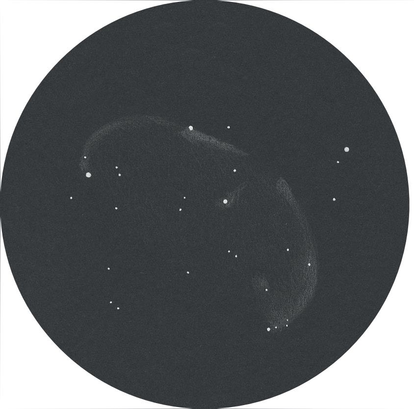 Drawing of NGC 6888 from a slightly illuminated country sky with a 600-mm Newtonian. Daniel Spitzer
