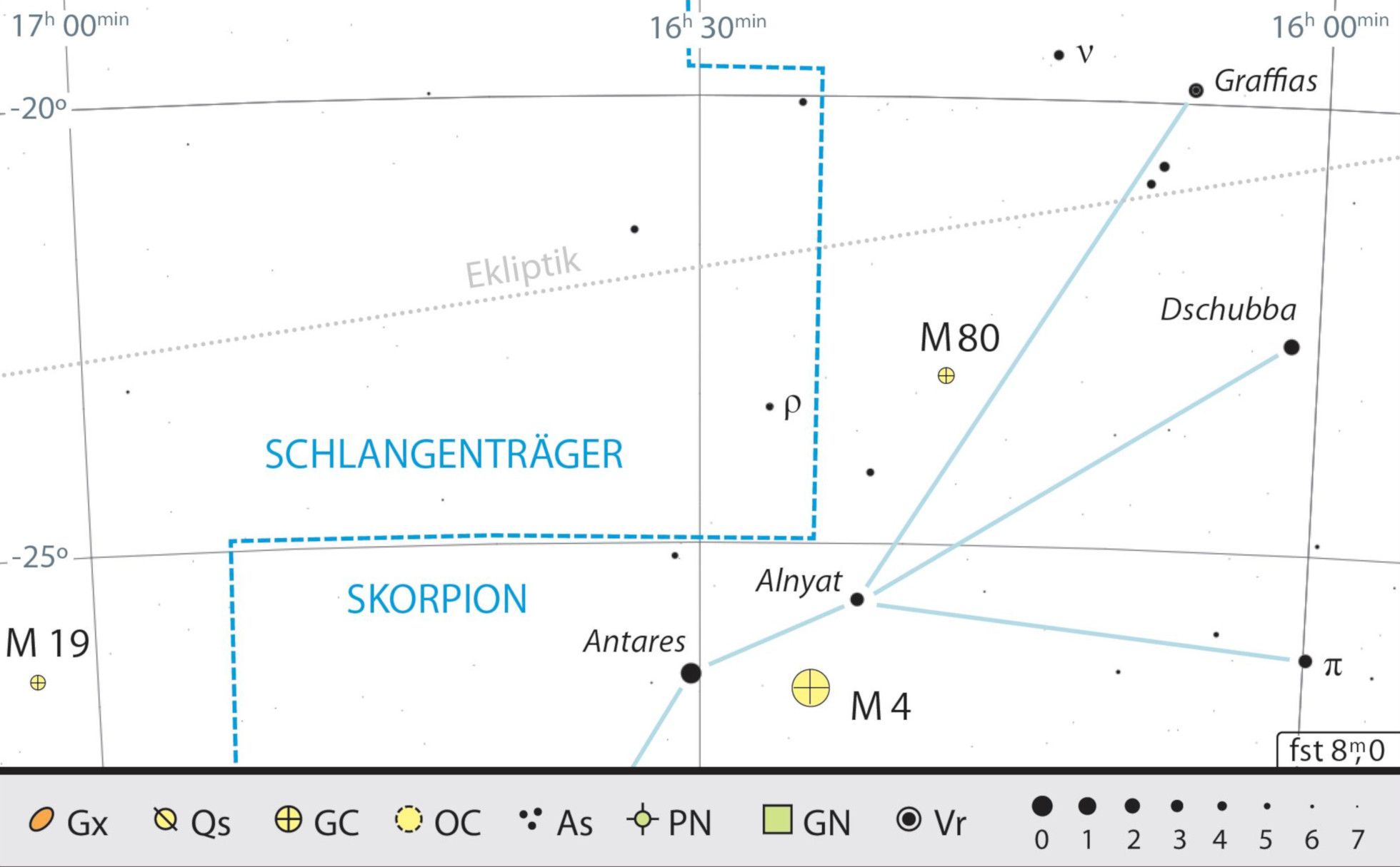 Location map for ν Scorpii and M4. Kai v. Schauroth