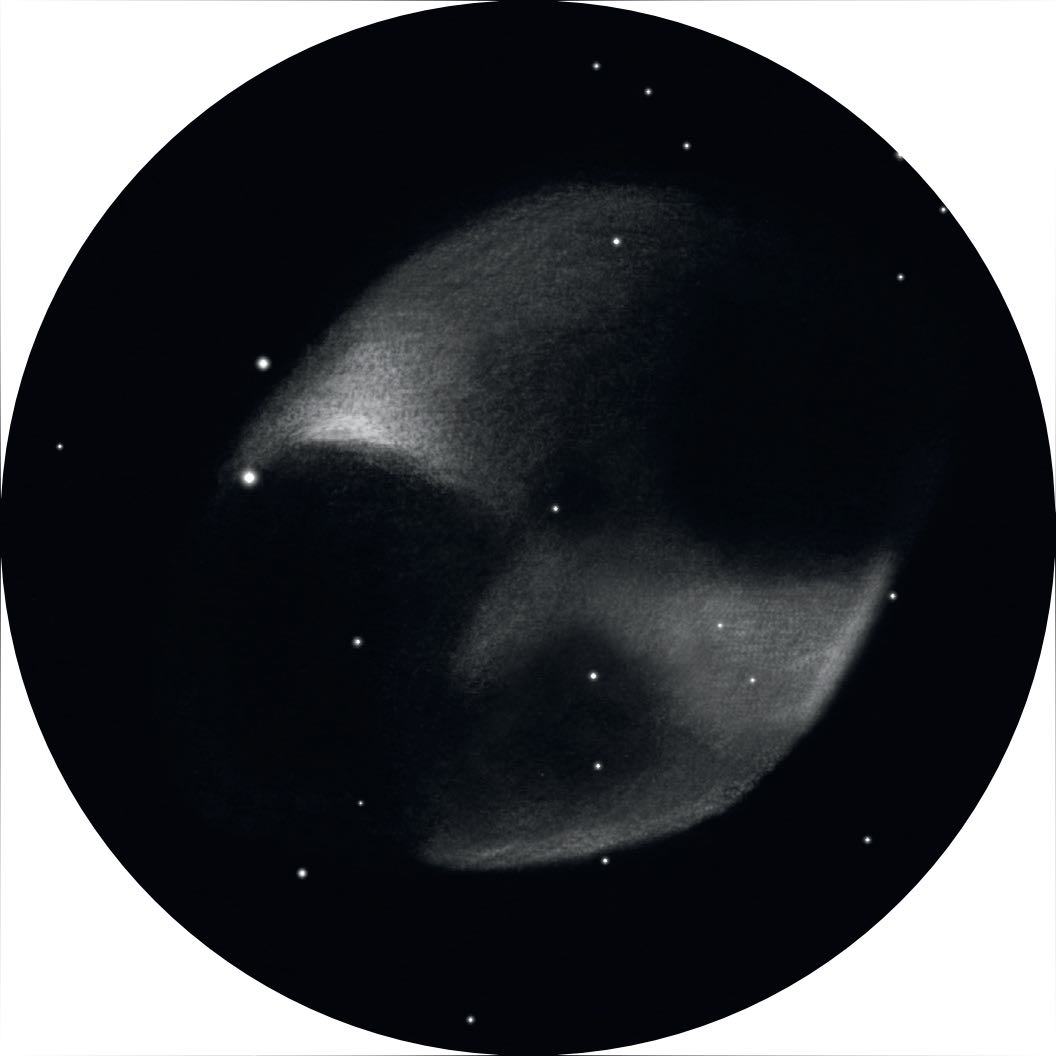 Drawing of the planetary nebula 
M27. Rainer Mannoff