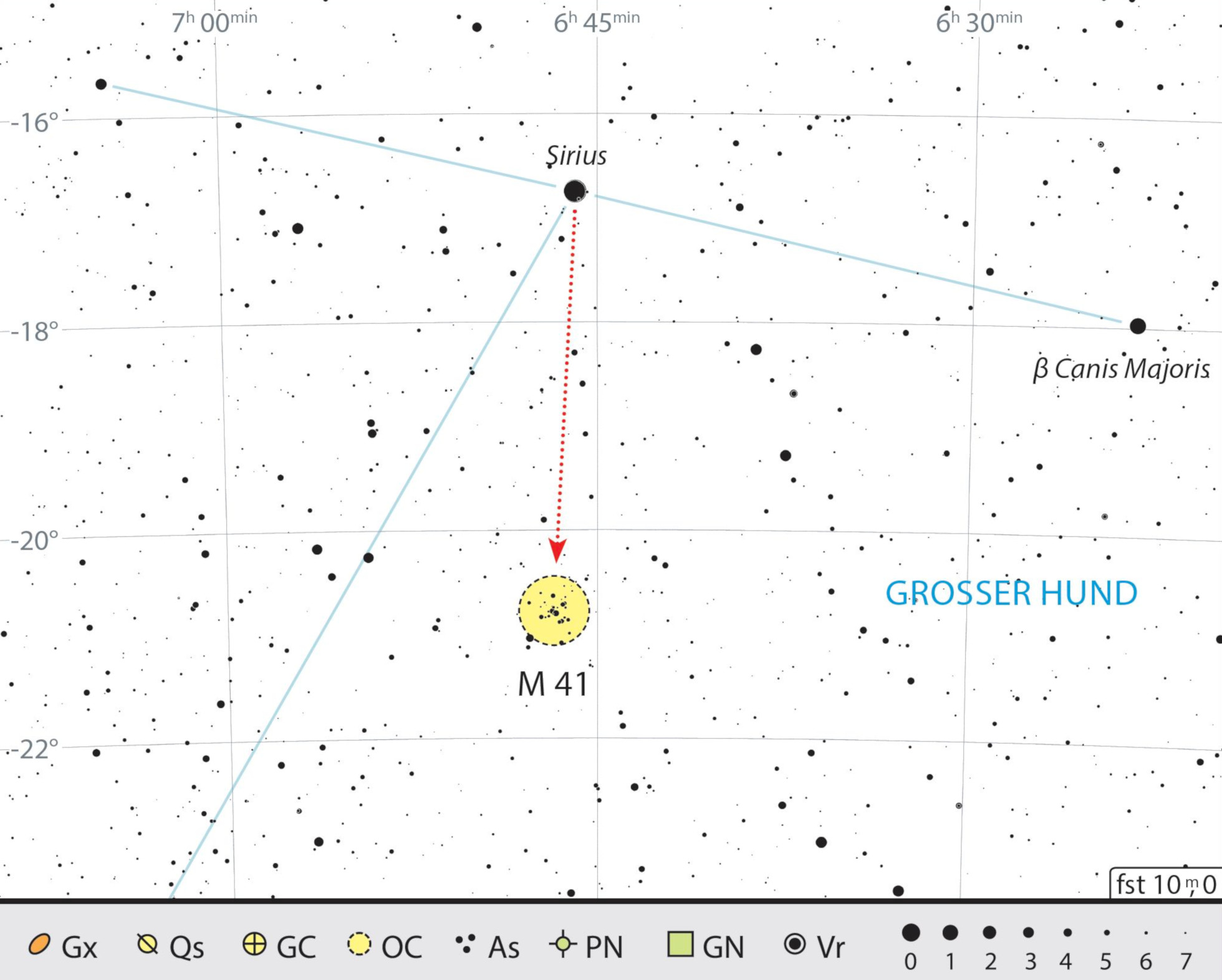 Finding chart of Messier 41 in the constellation of Canis Major. J. Scholten