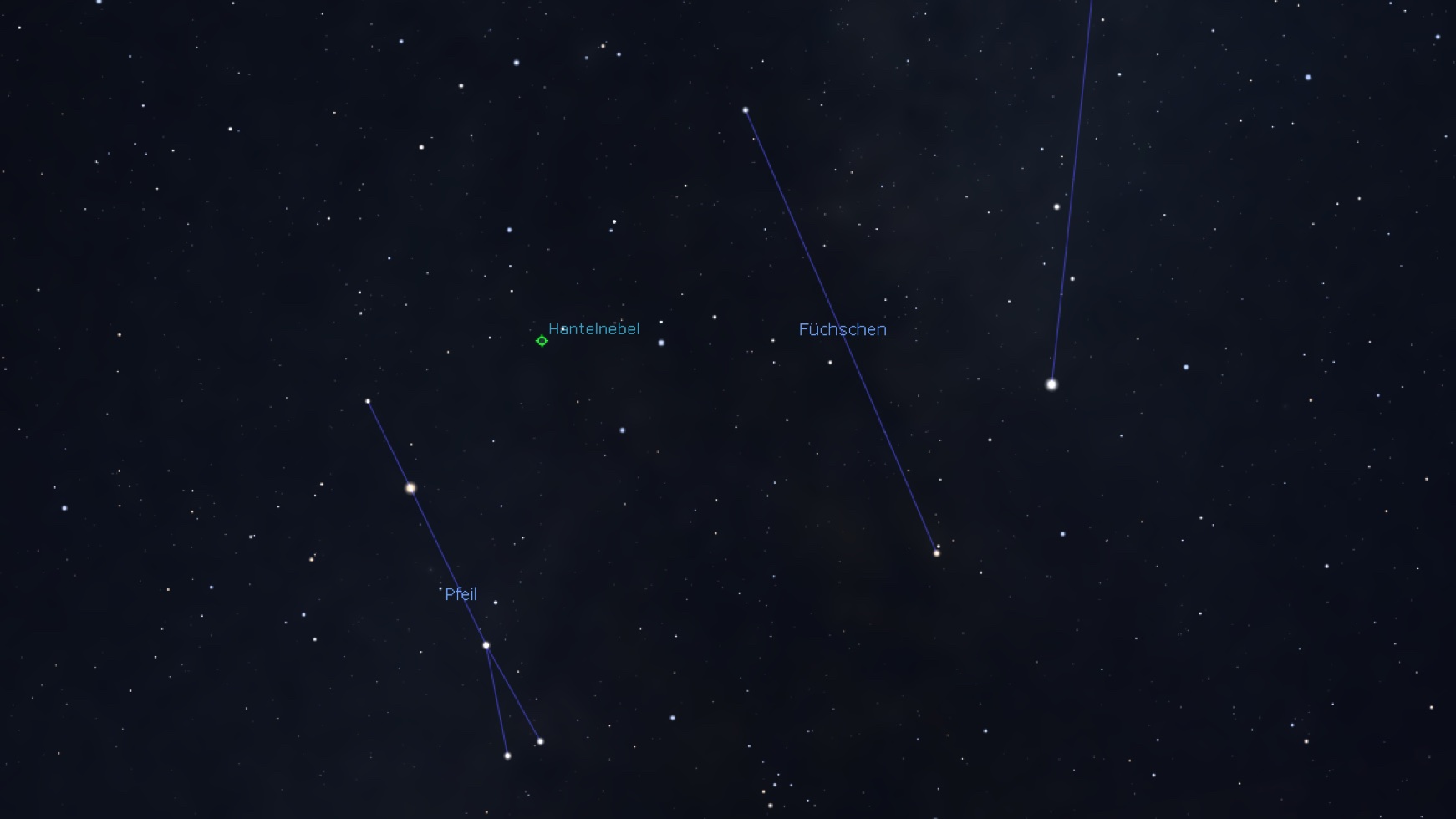 Locating chart for the Dumbbell Nebula, Stellarium