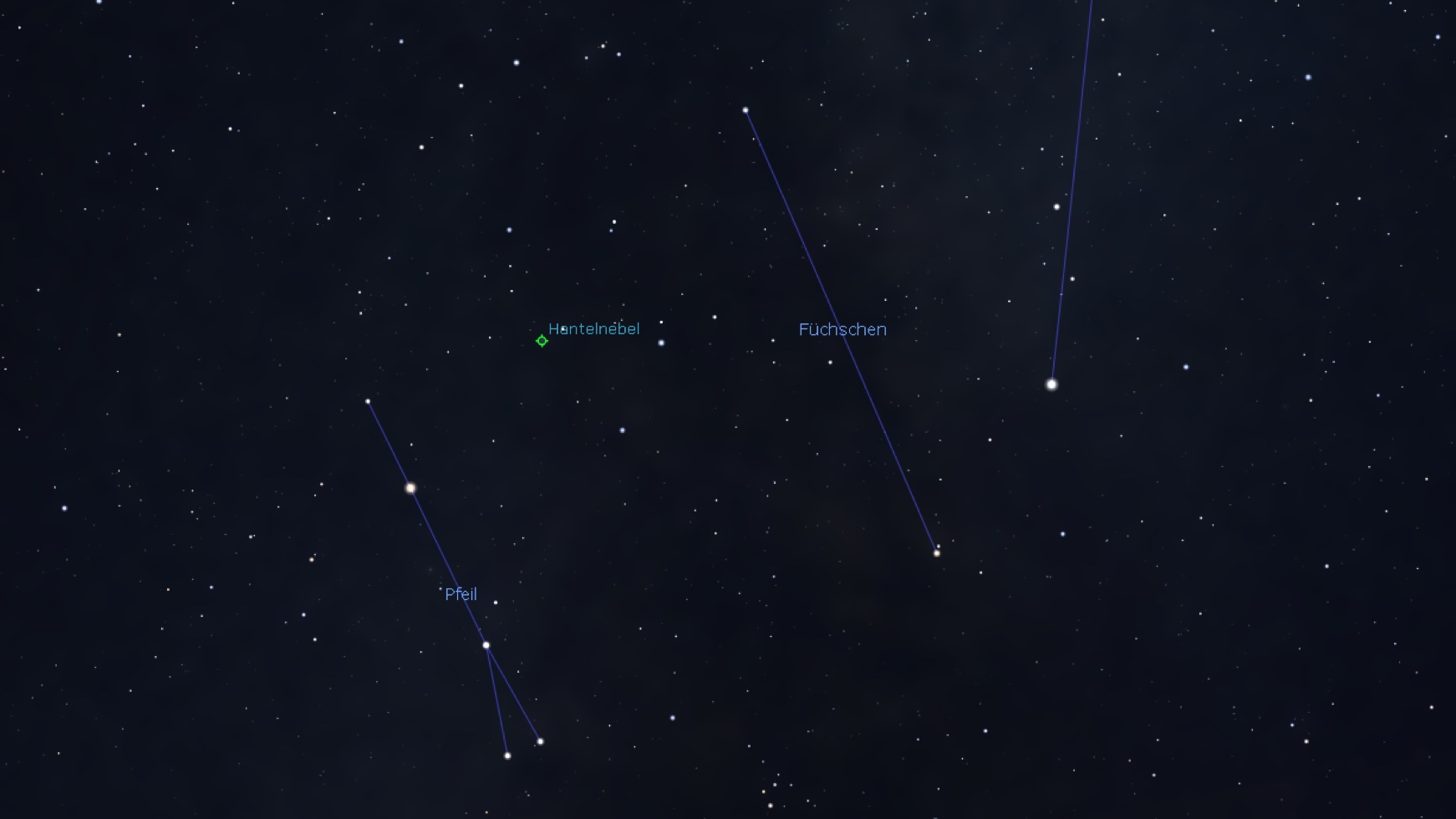 Locating chart for the Dumbbell Nebula, Stellarium