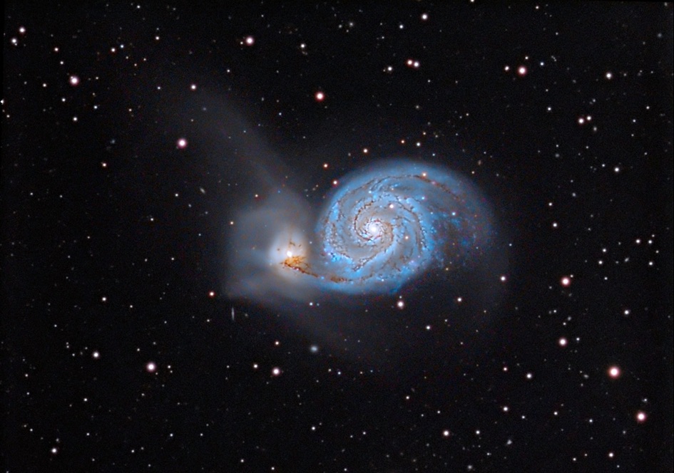 The whirlpool galaxy in the constellation Canes Venatici in an image rich in detail (JF Calvo Z36 Cancelada, Spain)