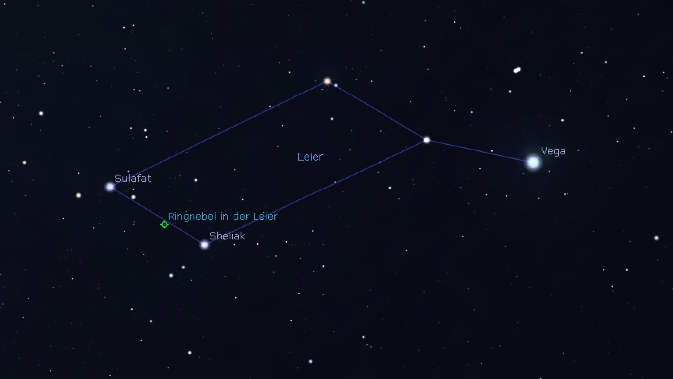 Locating chart for the Ring Nebula, Stellarium