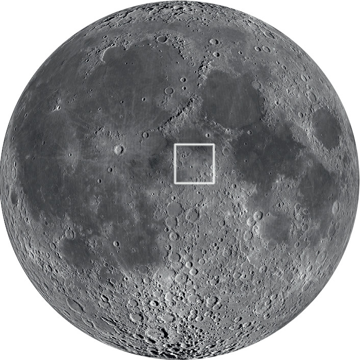 The two rilles are located almost exactly in the middle of the Moon. NASA