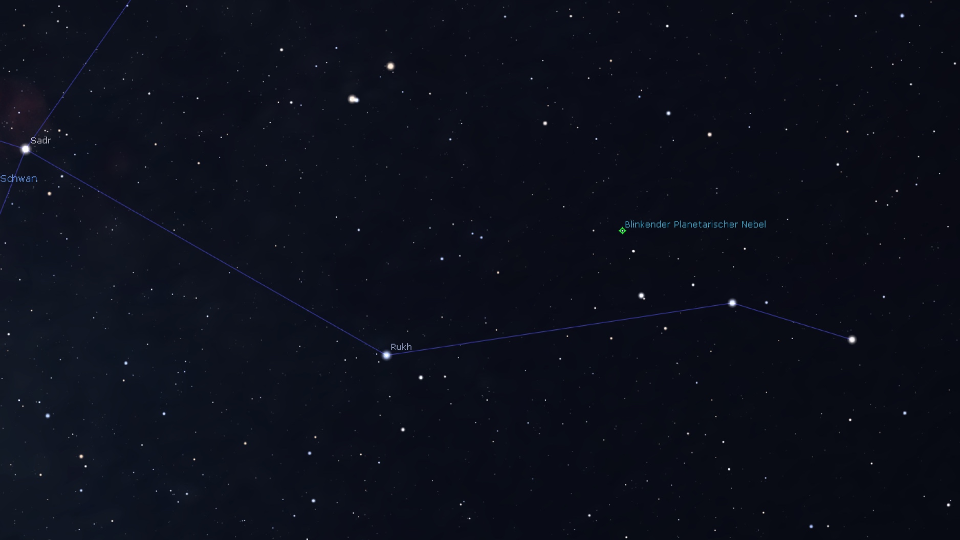 Locating chart for the Blinking Planetary nebula, Stellarium