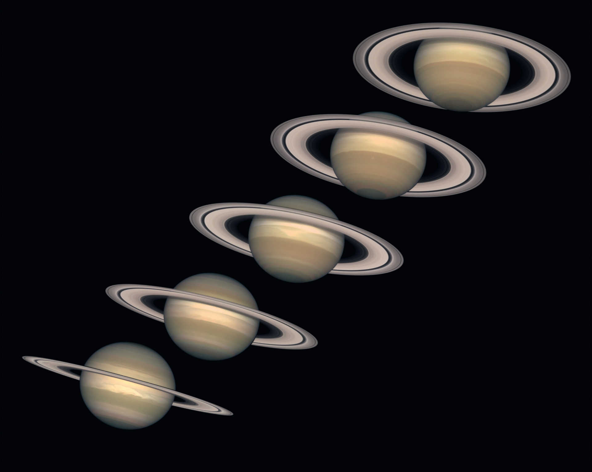Saturn, as viewed from Earth in the years 1996 to 2000. NASA and The Hubble Heritage Team (STScI/AURA)