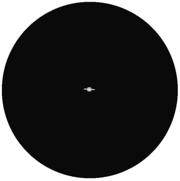 Illustration: Saturn is actually only relatively small when observed with a telescope, here an example using telescope with a 60mm aperture and 60x magnification. L. Spix