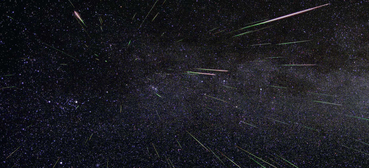 The Perseid meteor shower in 2009. The shooting stars all seem to come from the same direction. NASA/JPL
