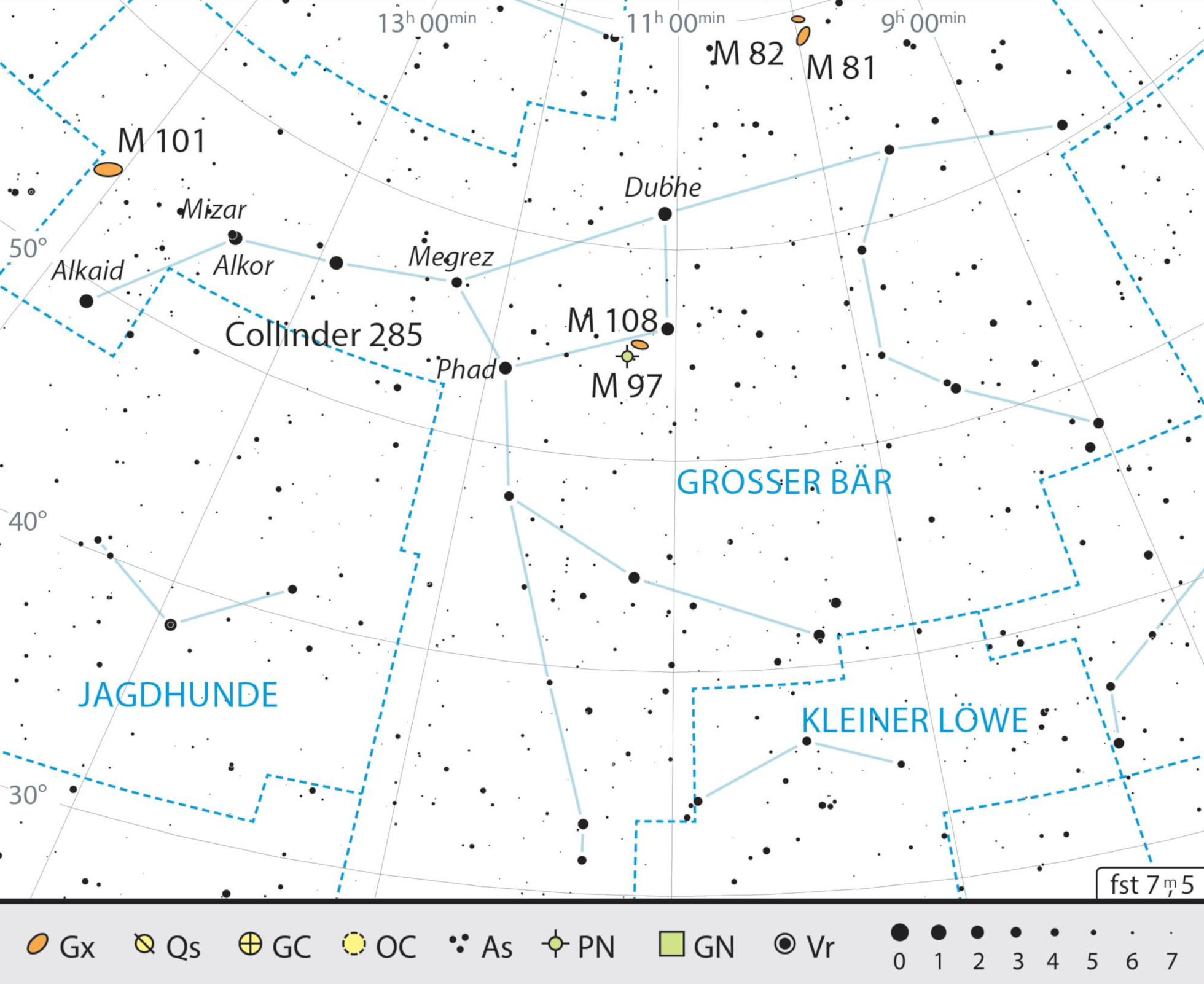 Outline map of the constellation of Ursa Major with our observing recommendations. J. Scholten