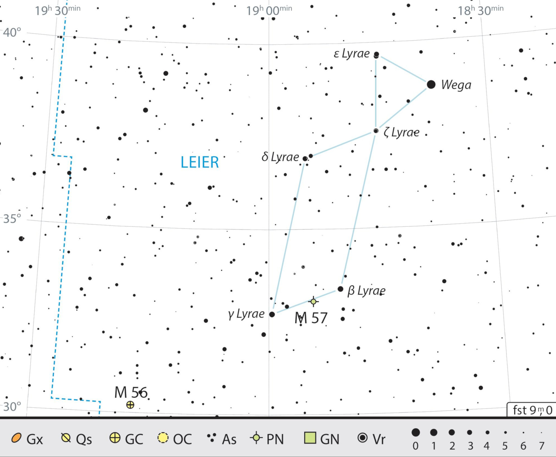 Outline map of the constellation of Lyra with our observing recommendations. J. Scholten