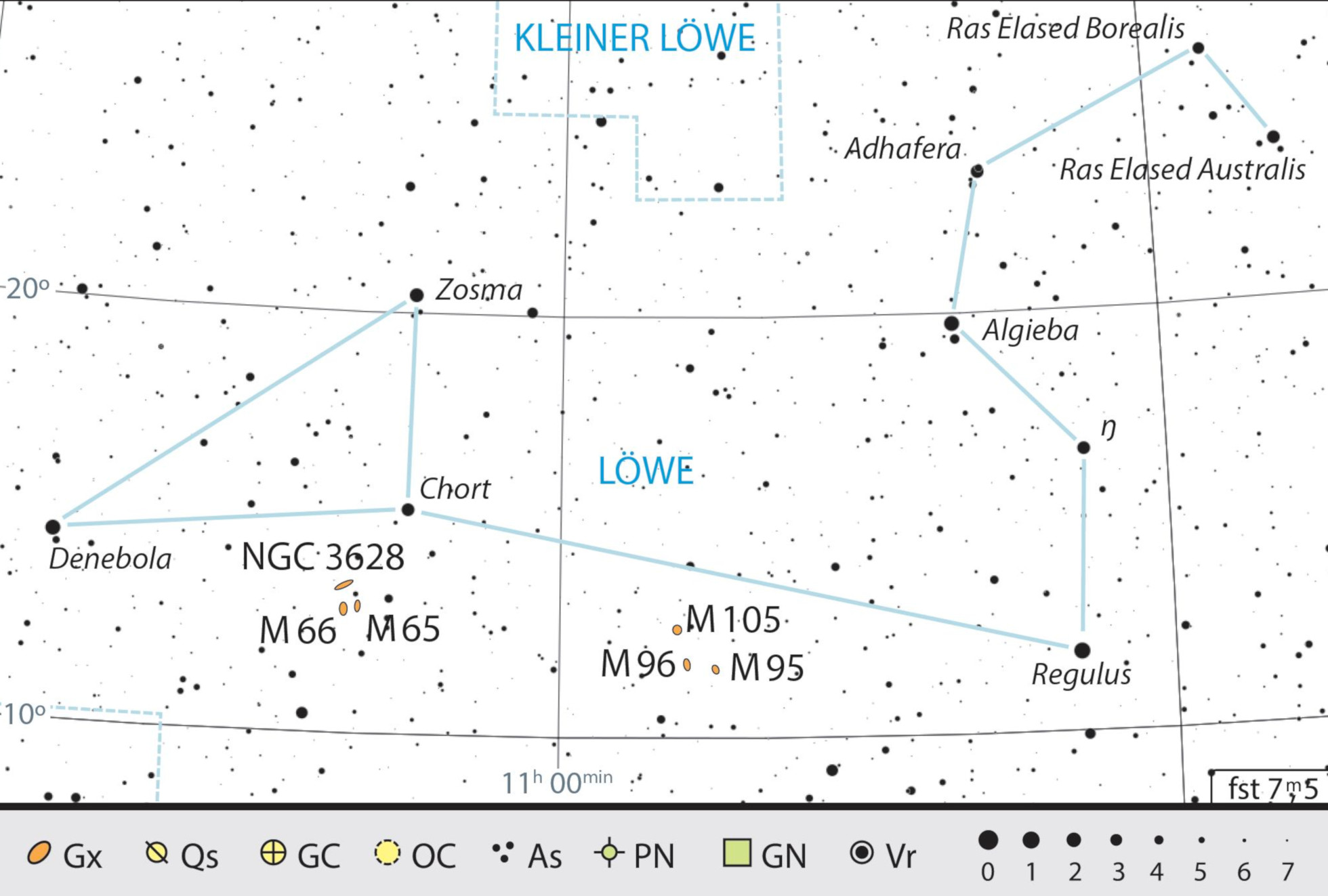 Outline map of the constellation of Leo with our observing recommendations. J. Scholten