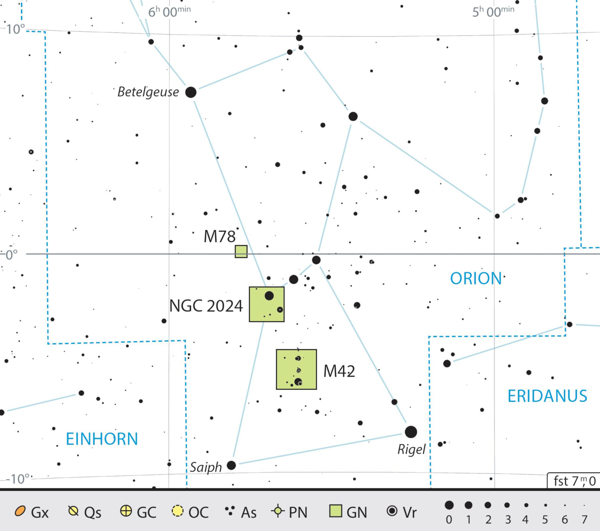 Outline map of the constellation of Orion with our observing recommendations. J. Scholten
