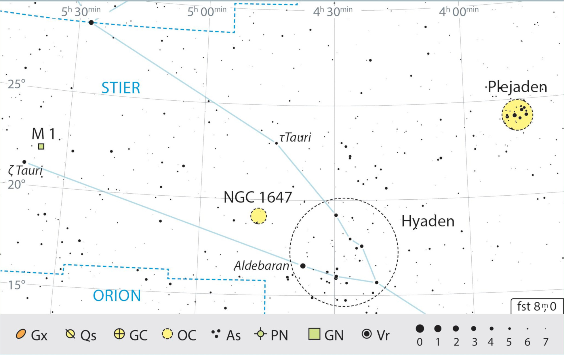 Outline map of the constellation of Taurus with our observing recommendations. J. Scholten