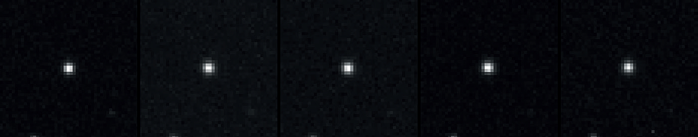 The same star from different frames, between which the position has been slightly changed. The star’s profile appears unsymmetrical, which allows the undersampling to be detected. Furthermore, the profile changes from image to image, which is used in the drizzle process. M. Weigand