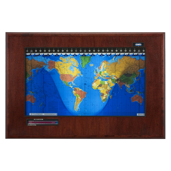 Geochron Boardroom model in real mahogany veneer and black bordered design