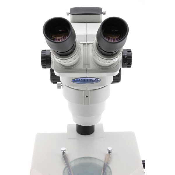 Optika SZR-5 binocular stereo zoom microscope, base with light, 1 light source