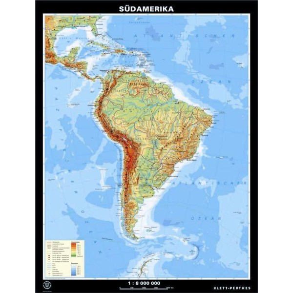 Klett-Perthes Verlag Continent map South America physical / political (P) 2-sided