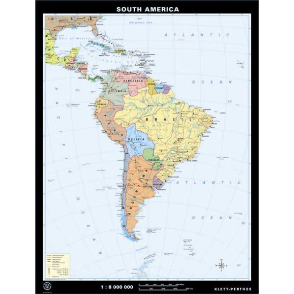 Klett-Perthes Verlag Continent map South America physical / political (P) 2-sided