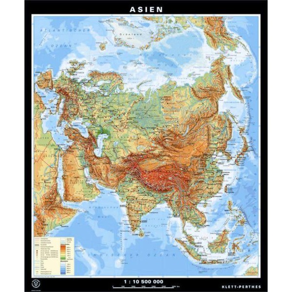 Klett-Perthes Verlag Continent map Asia physical / political (ABW) 2-sided