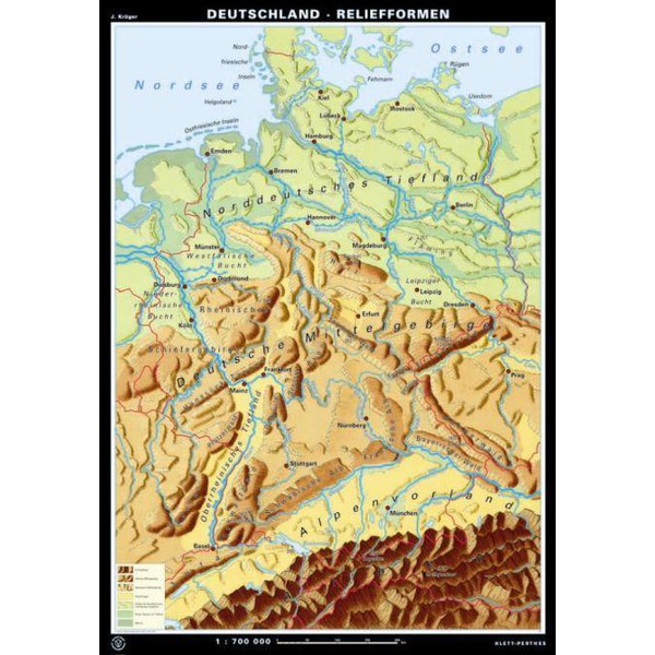 Klett-Perthes Verlag Map Germany relief forms/landscape forms (ABW) 2-seitig