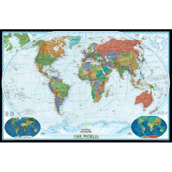 National Geographic Decorative world, politically, large, laminated