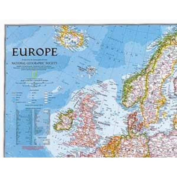 National Geographic Continental map Europe politically largely laminates