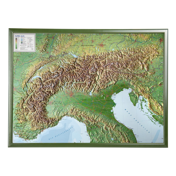 Georelief Large 3D relief map of the Alps in wooden frame (in German)