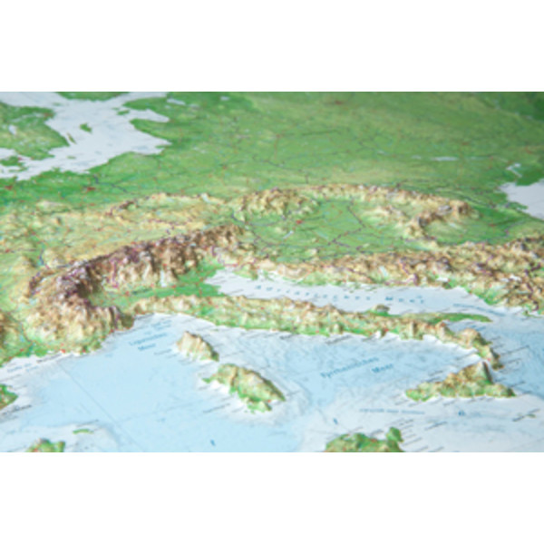 Georelief Large 3D relief map of Europe in aluminium frame (in German)
