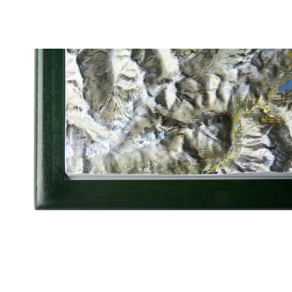 Georelief Map of the Upper Engadine in wooden frame (in German)