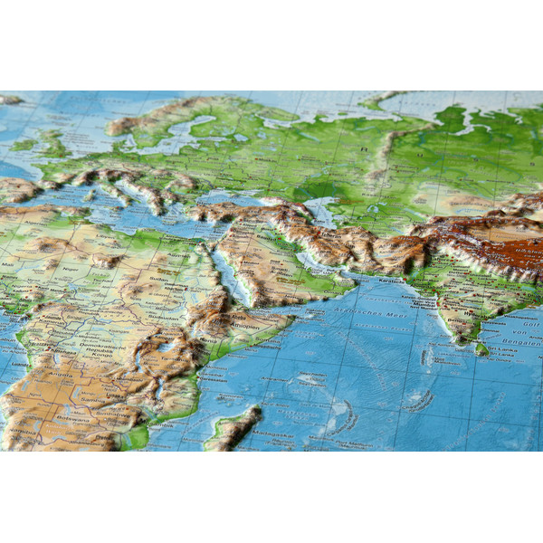 Georelief Large 3D relief map of the World, in aluminium frame (in German)