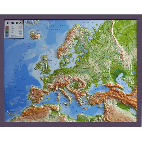 geo-institut Silver line physical relief map of Europe (in German)